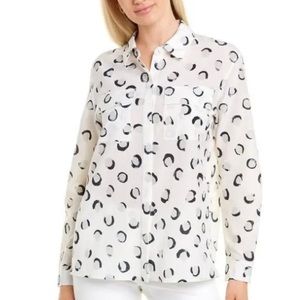 Lafayette 148 New York Zora Silk Long Sleeve Blouse, Button front, S, White